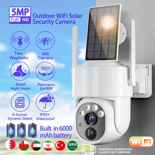 5MP Camera Wifi Outdoor Surveillance Security Camera Solar Panel Surveillance Cameras 6000mAh IP66 Wireless 2 Way Talk Detect
