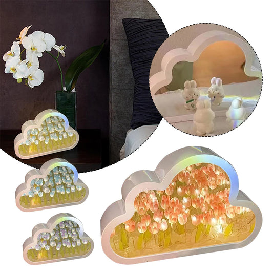 Clouds Tulip Lamps LED Night Light Mirror Table Lamps DIY Bedroom Ornaments Decoration Mirror Table Lights